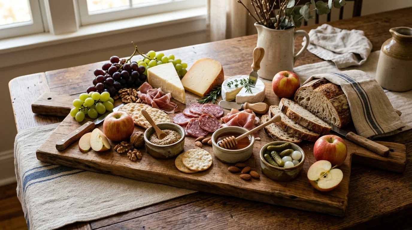 Colorful rainbow charcuterie board arranged with foods in vibrant color sections