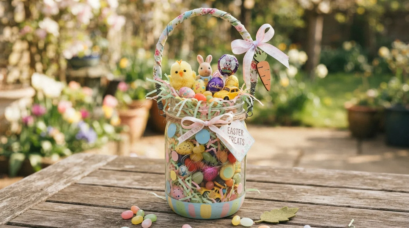 Pastel painted Mason jars decorated with cute Easter patterns