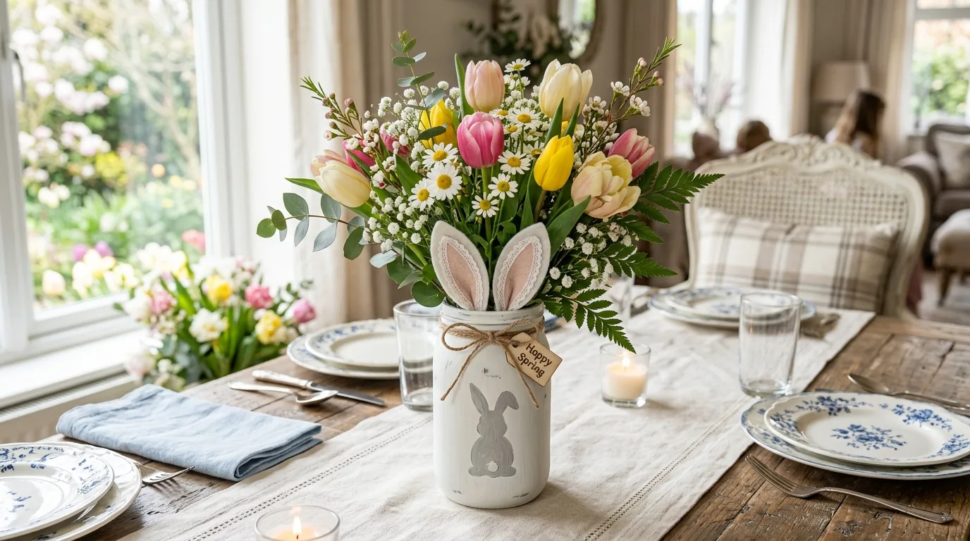 Pastel Easter egg mason jars decorated with colorful spring patterns.