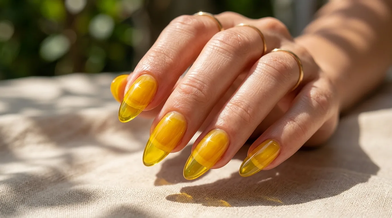 Yellow French tip summer nails