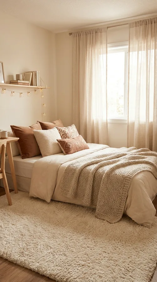 Teen bedroom with a personalized photo wall of pictures, artwork, and prints