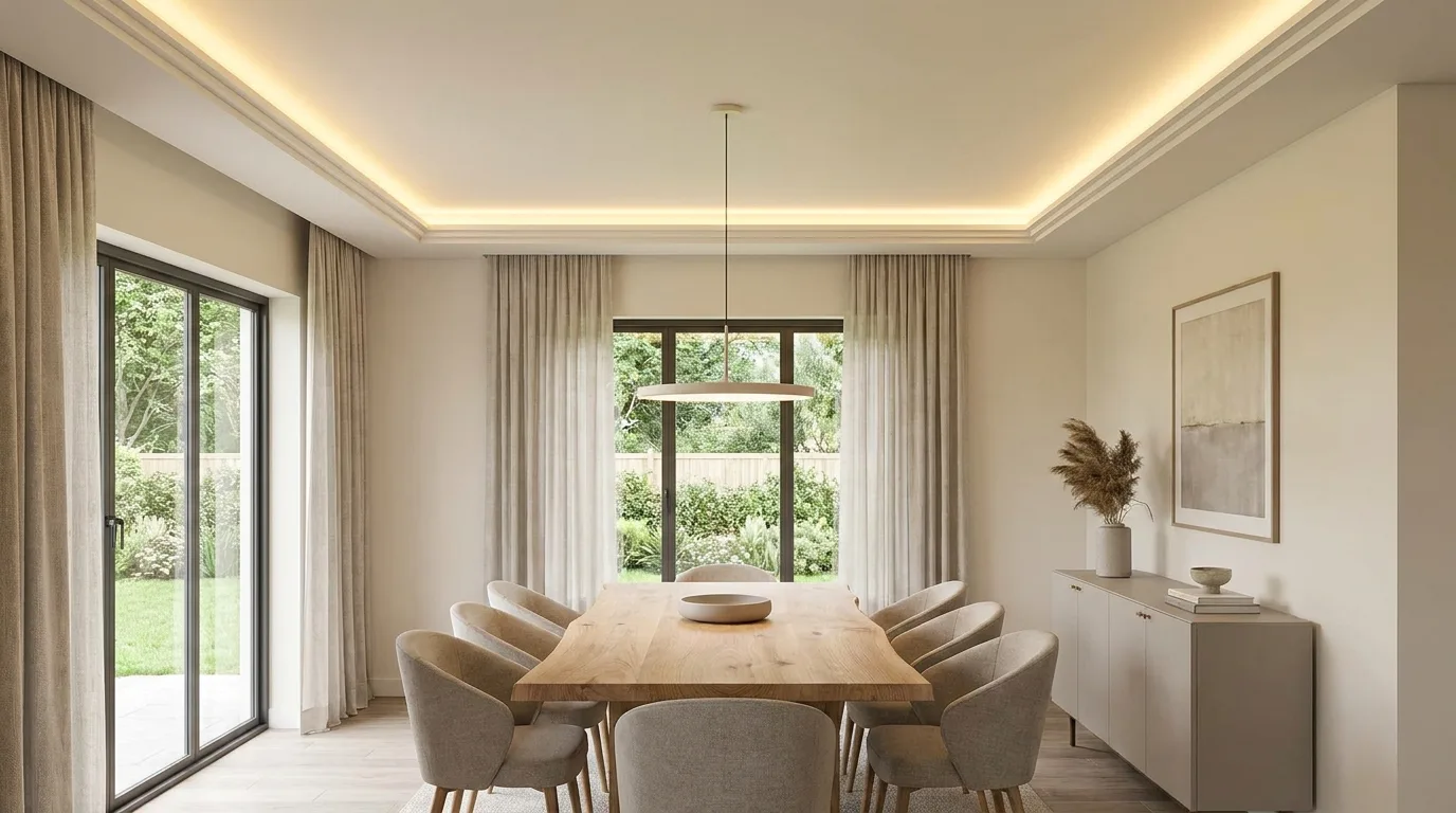 Simple POP ceiling recess with a single concealed LED strip