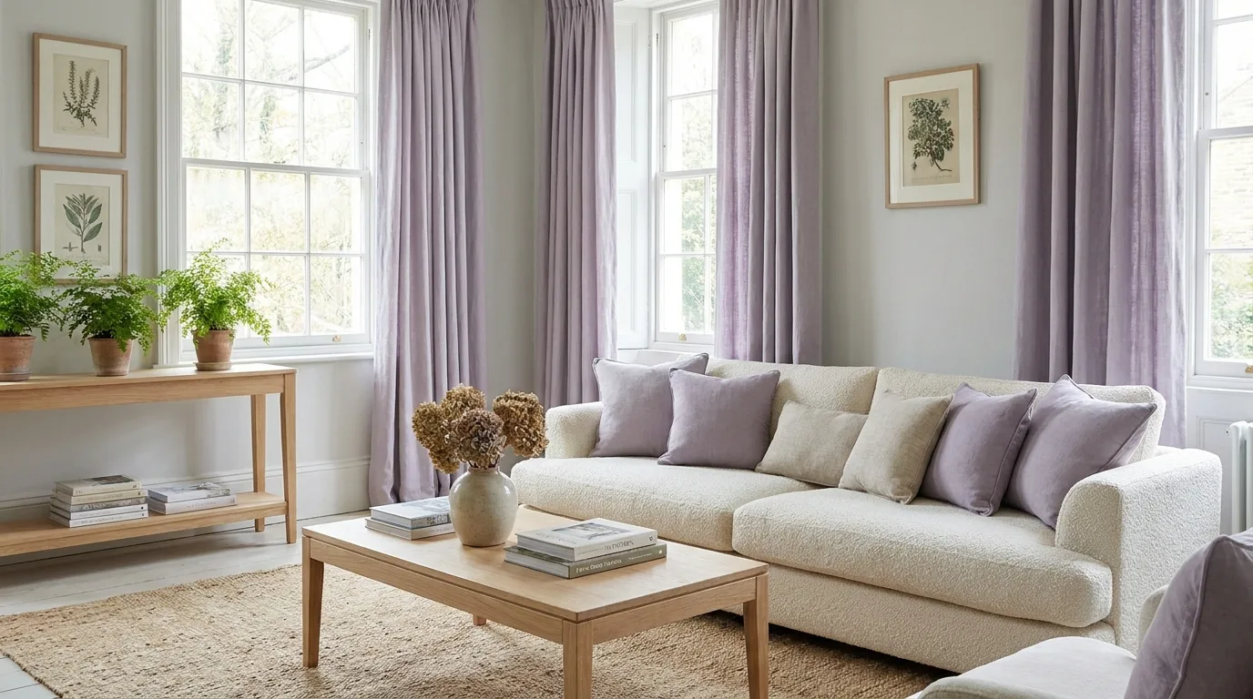 Warm grey and beige living room with cozy neutral decor