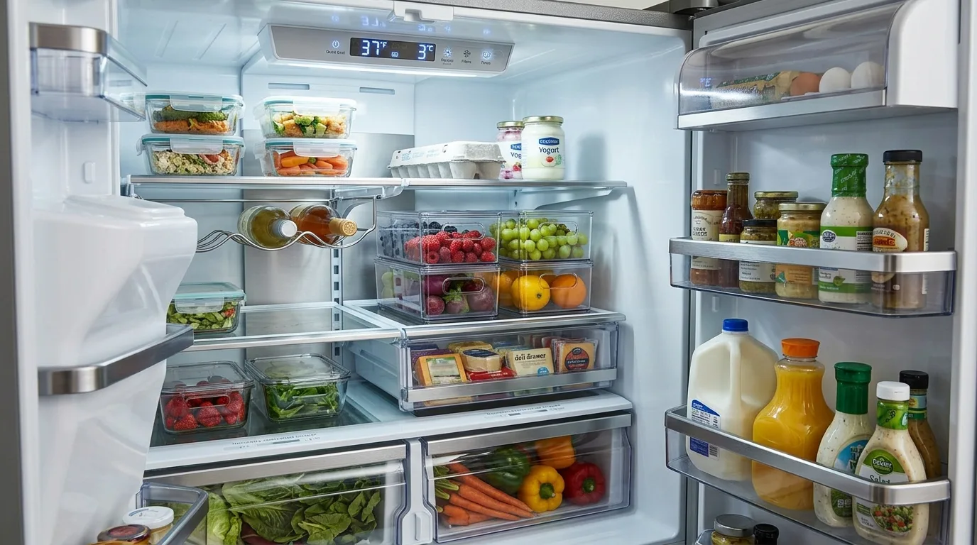 Newly delivered refrigerator being positioned in a home kitchen