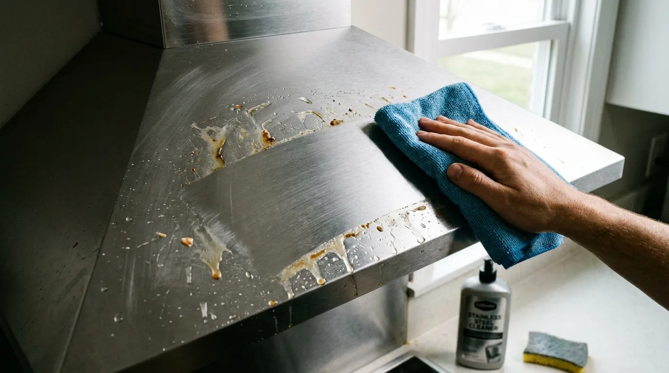 Cleaning kitchen grease with warm water and dish soap