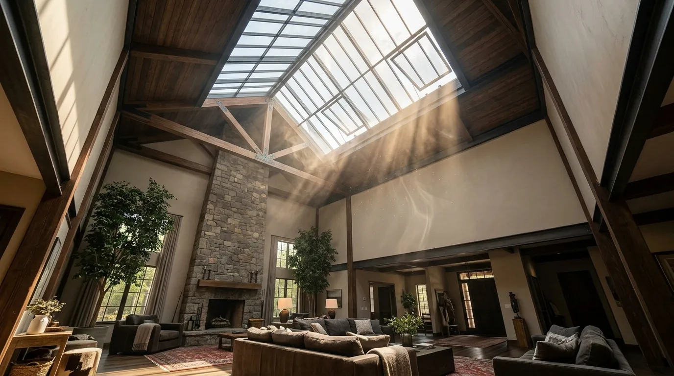 Modern kitchen using a skylight and exhaust hood for ventilation