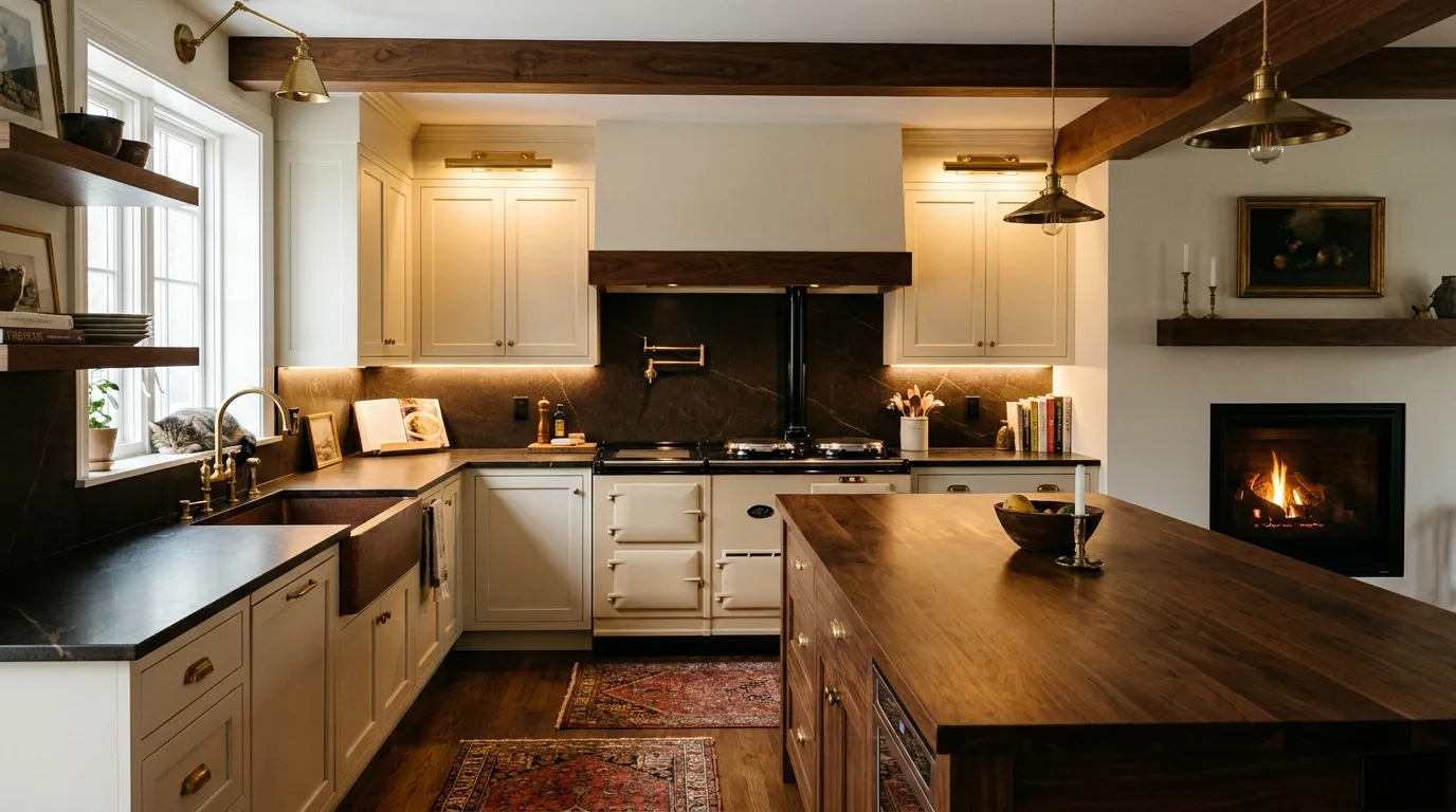 Elegant kitchen with a white marble-look countertop and gray veining