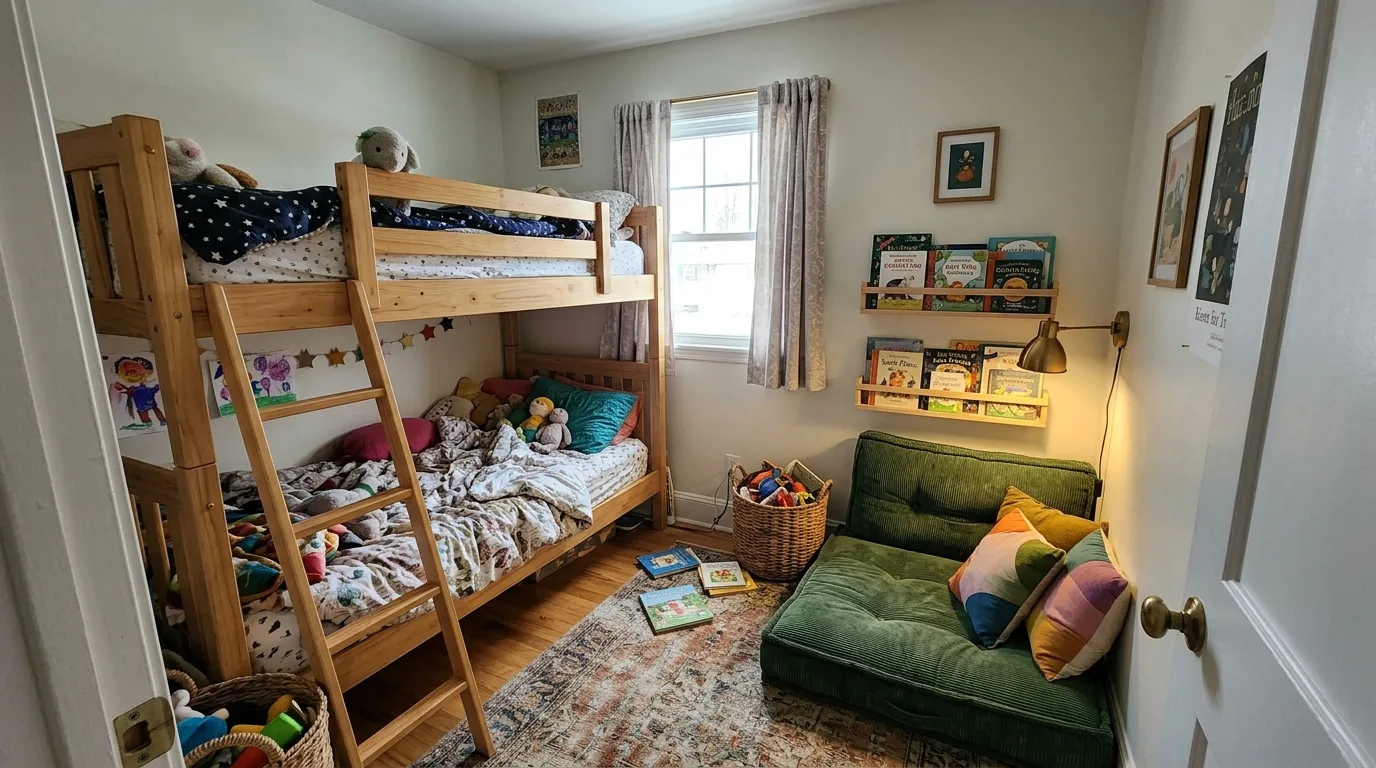 Compact guest room with a daybed and pull-out trundle for two sleepers