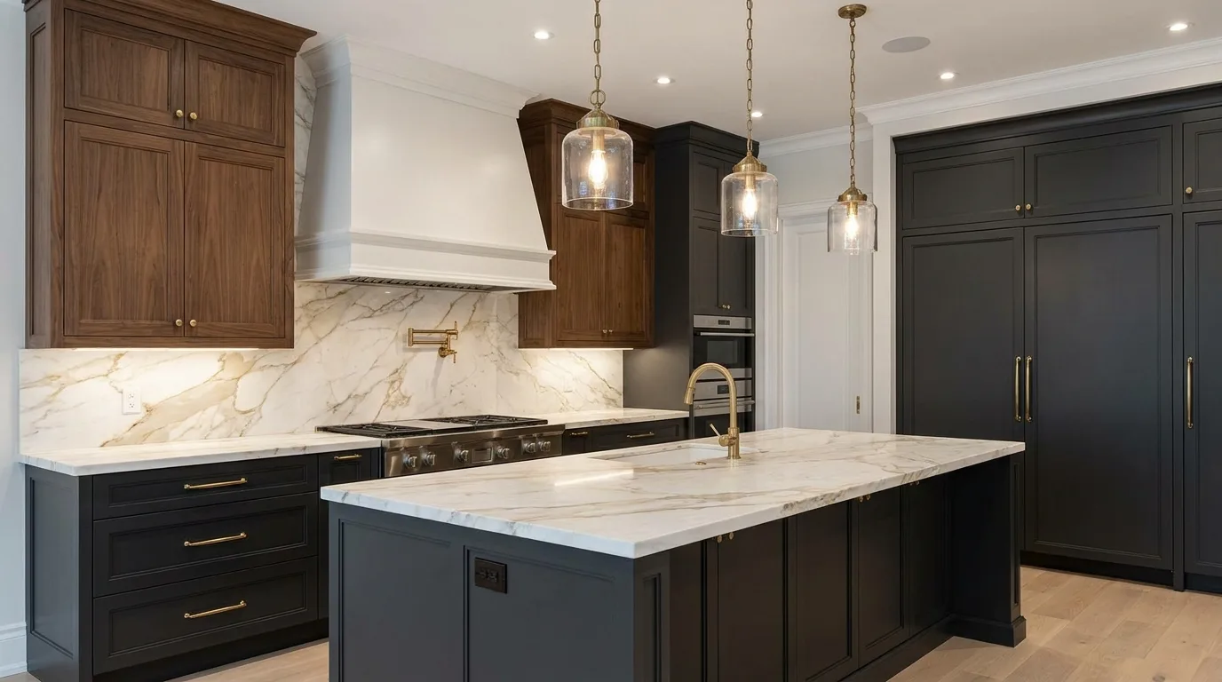 Sophisticated kitchen with a dark granite countertop