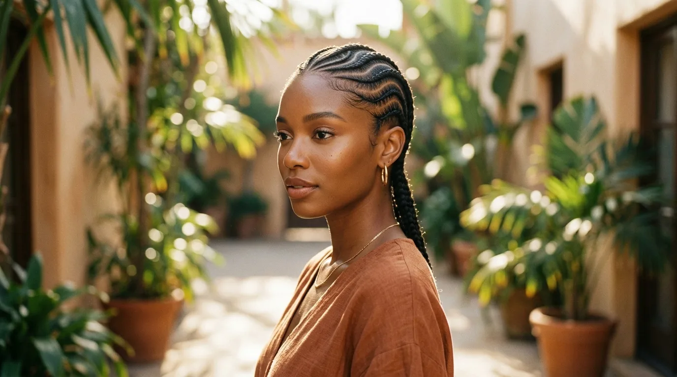 Honey-blonde knotless braids in summer sunlight