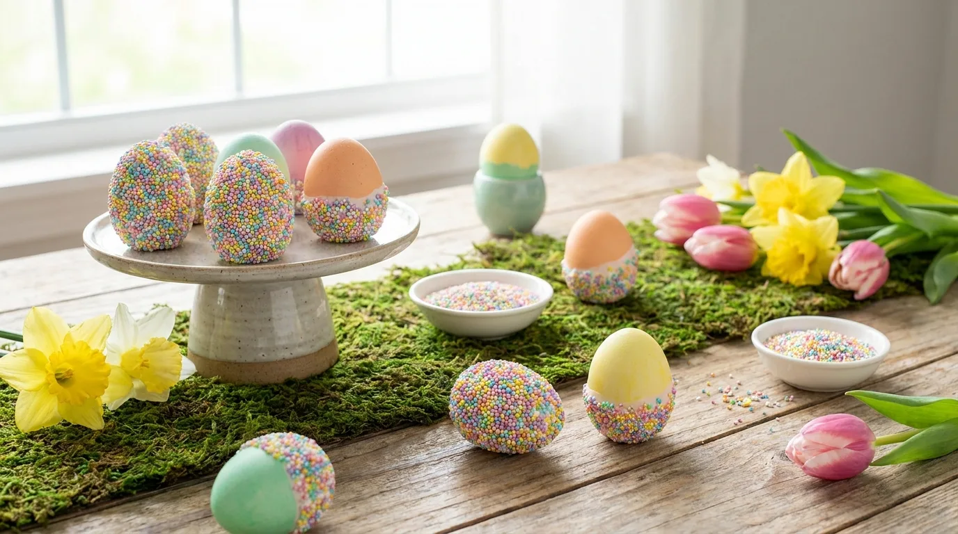 Colorful pastel marbled Easter eggs with unique swirled patterns