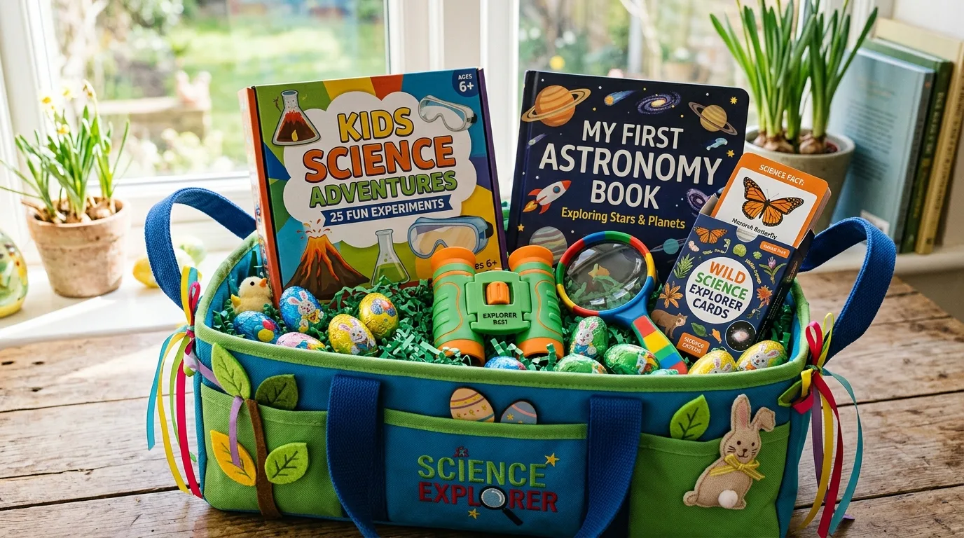 Creative Easter basket filled with colorful arts and crafts supplies