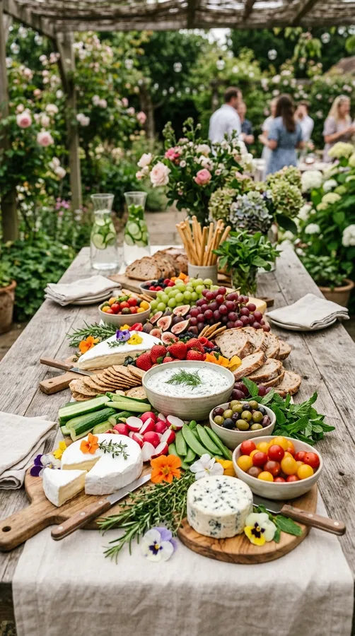 Italian grazing table with antipasti, cheeses, cured meats, focaccia, and pesto