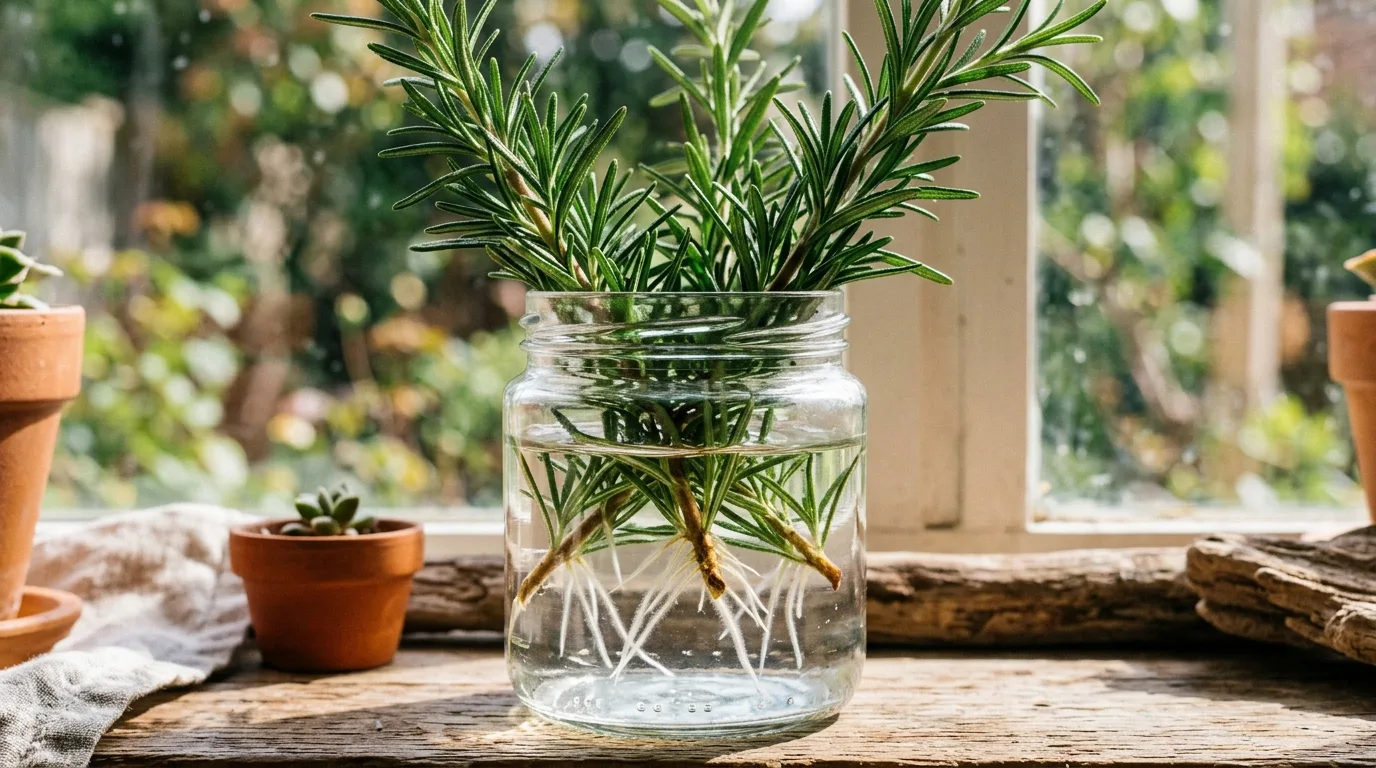 English ivy cuttings growing in a glass bottle of water