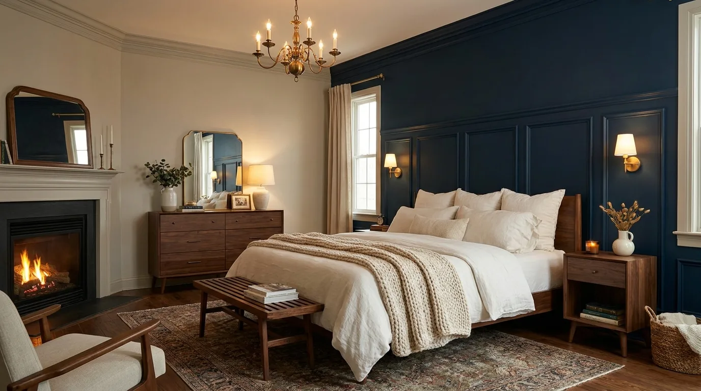 Dusty blue and blush pink two-color bedroom walls