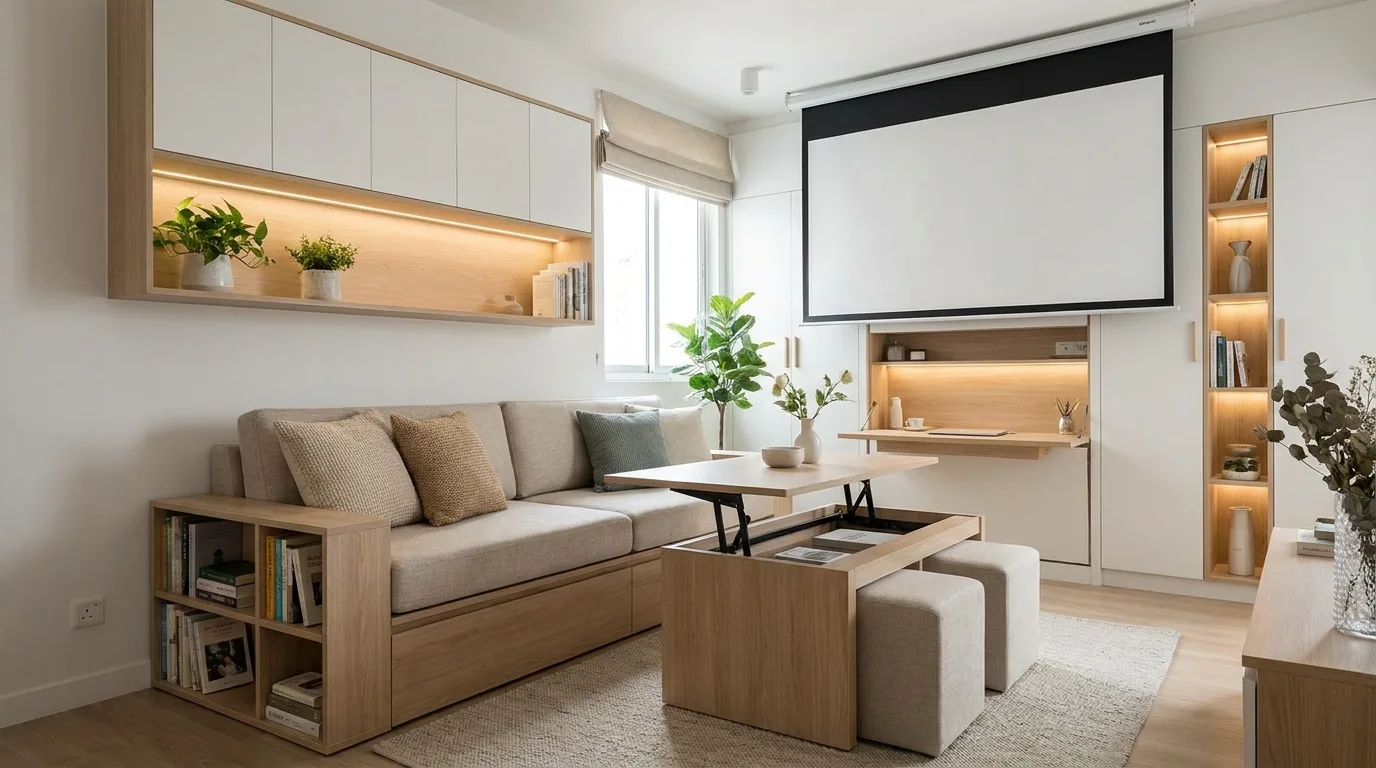 Organic cotton upholstered sofa in a warm space.