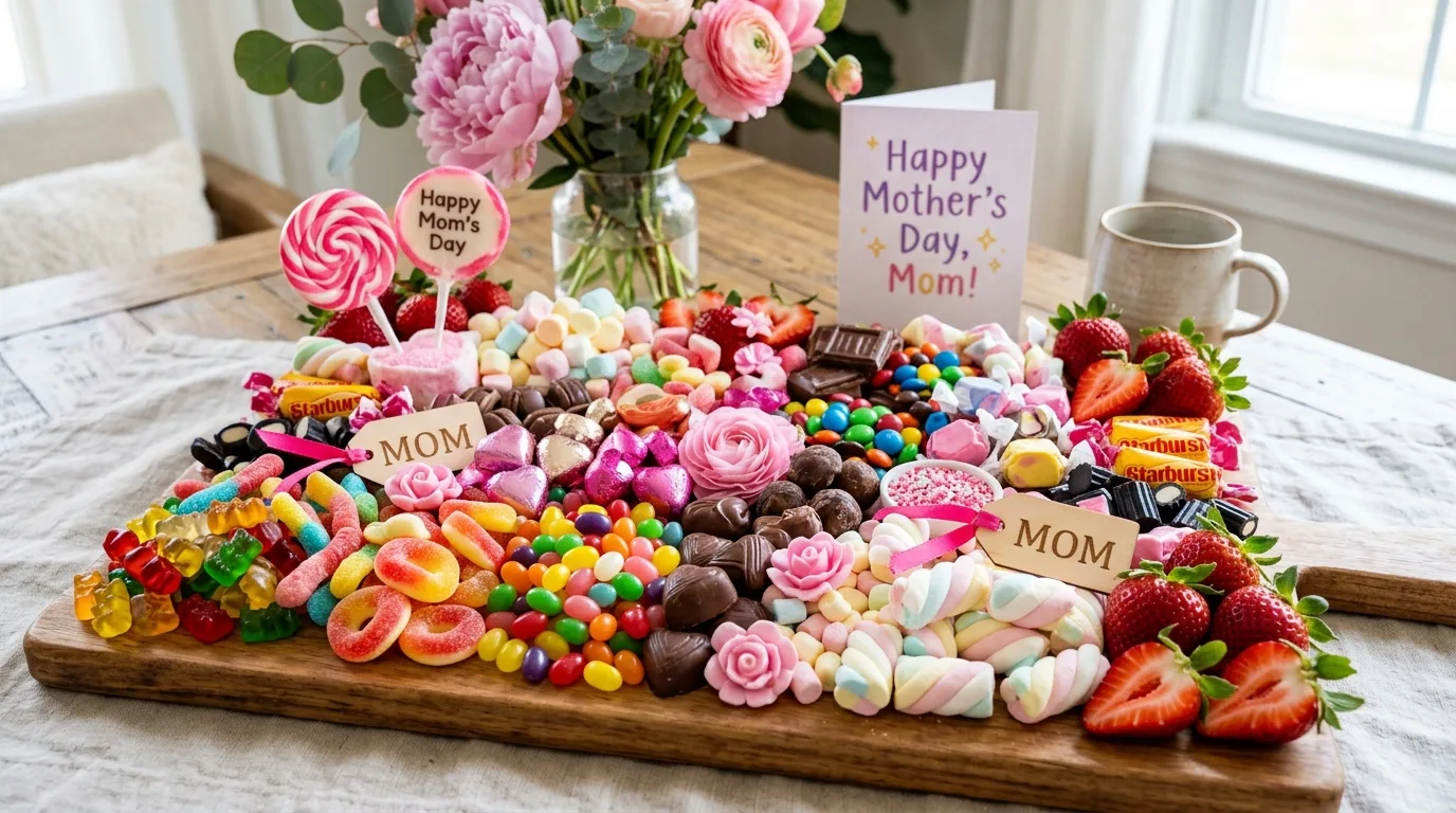 Heart-shaped Mother’s Day charcuterie board with sweet and savory bites
