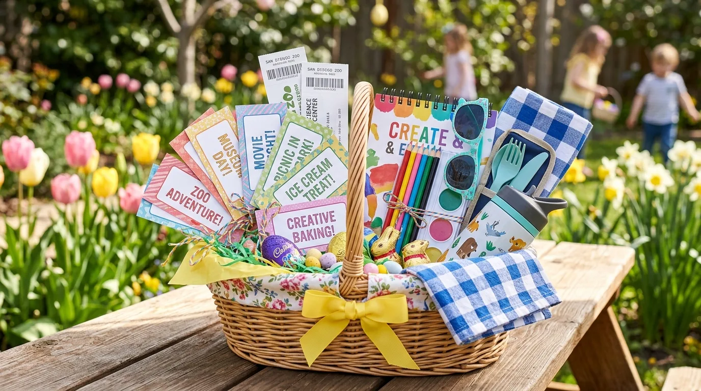 Easter basket for kids featuring books, bookmarks and cozy reading accessories
