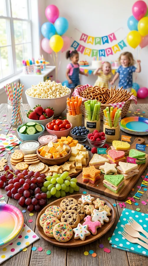 Brunch grazing table with pastries, bagels, fruit, yogurt, avocado, and smoked salmon