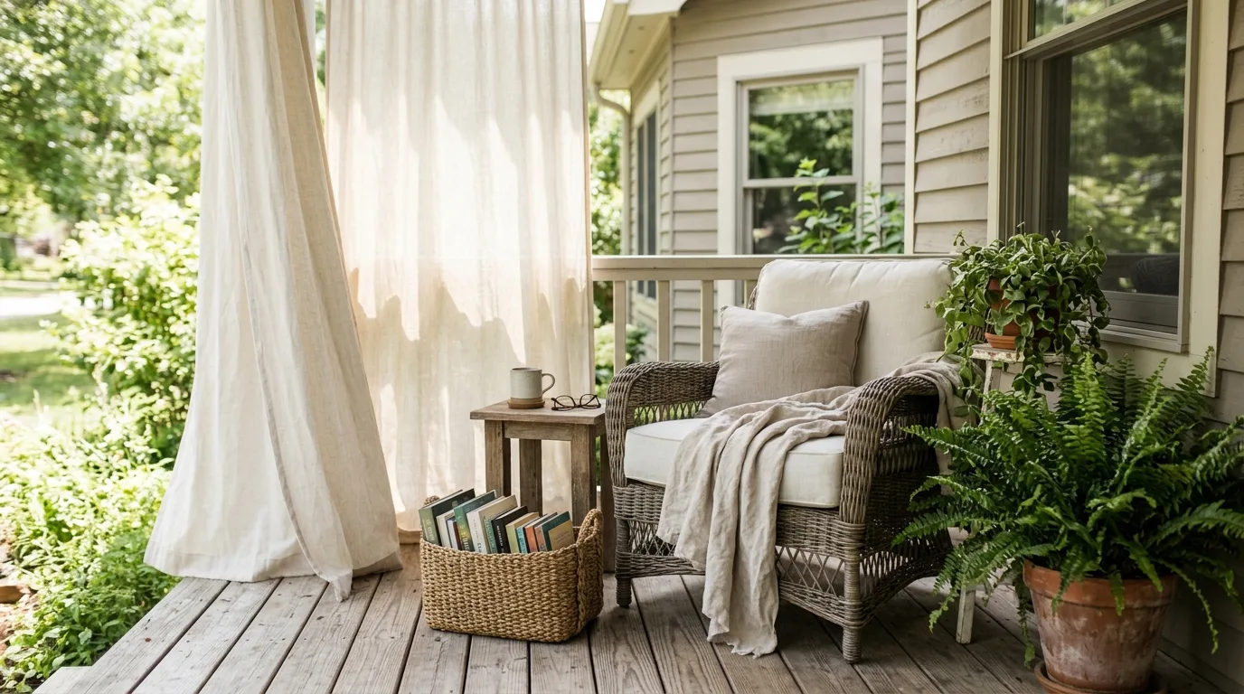 Greenery and potted plants decorating a summer porch