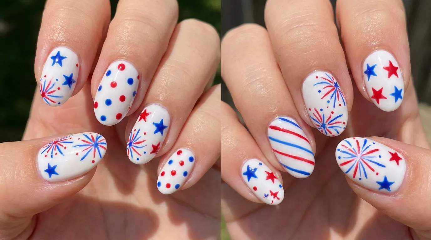 Sparkling fireworks 4th of July nails