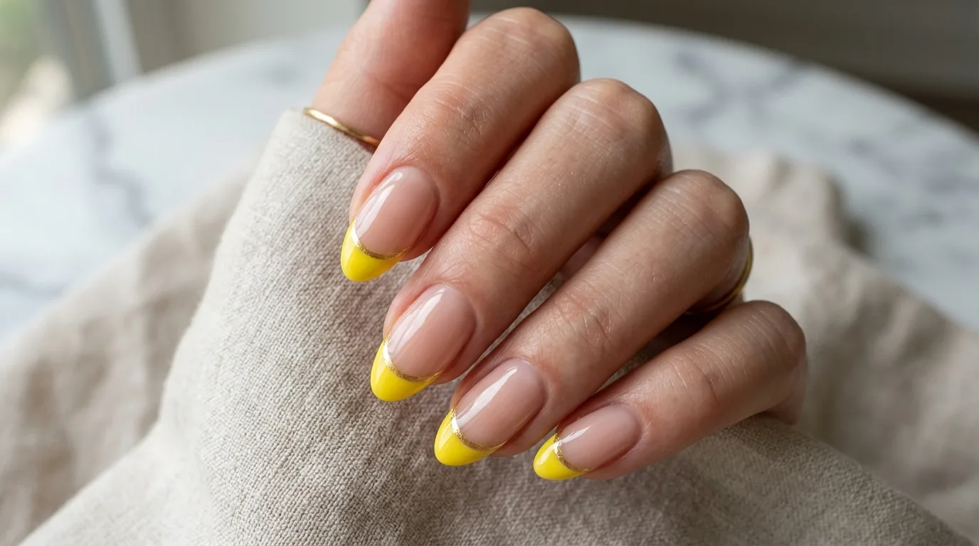 Yellow nails with white daisy nail art