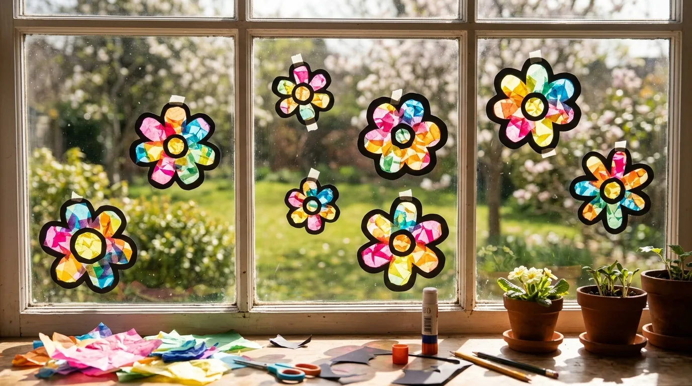 Handprint spring tree with colorful blossoms