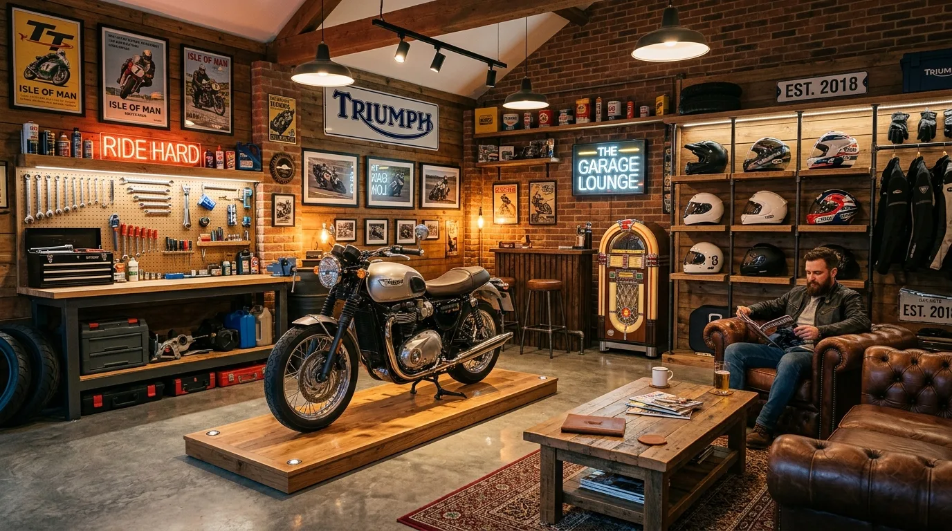 Car enthusiast garage with stylish display area