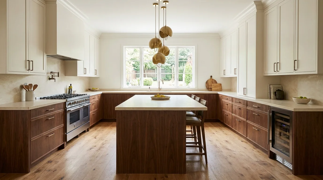 Charcoal and light oak two-tone kitchen cabinets