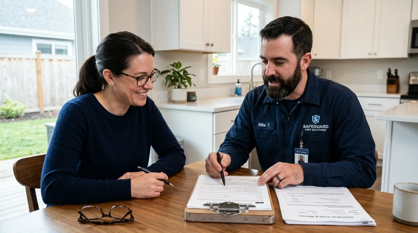 Professional inspection for bedbugs in a rental bedroom