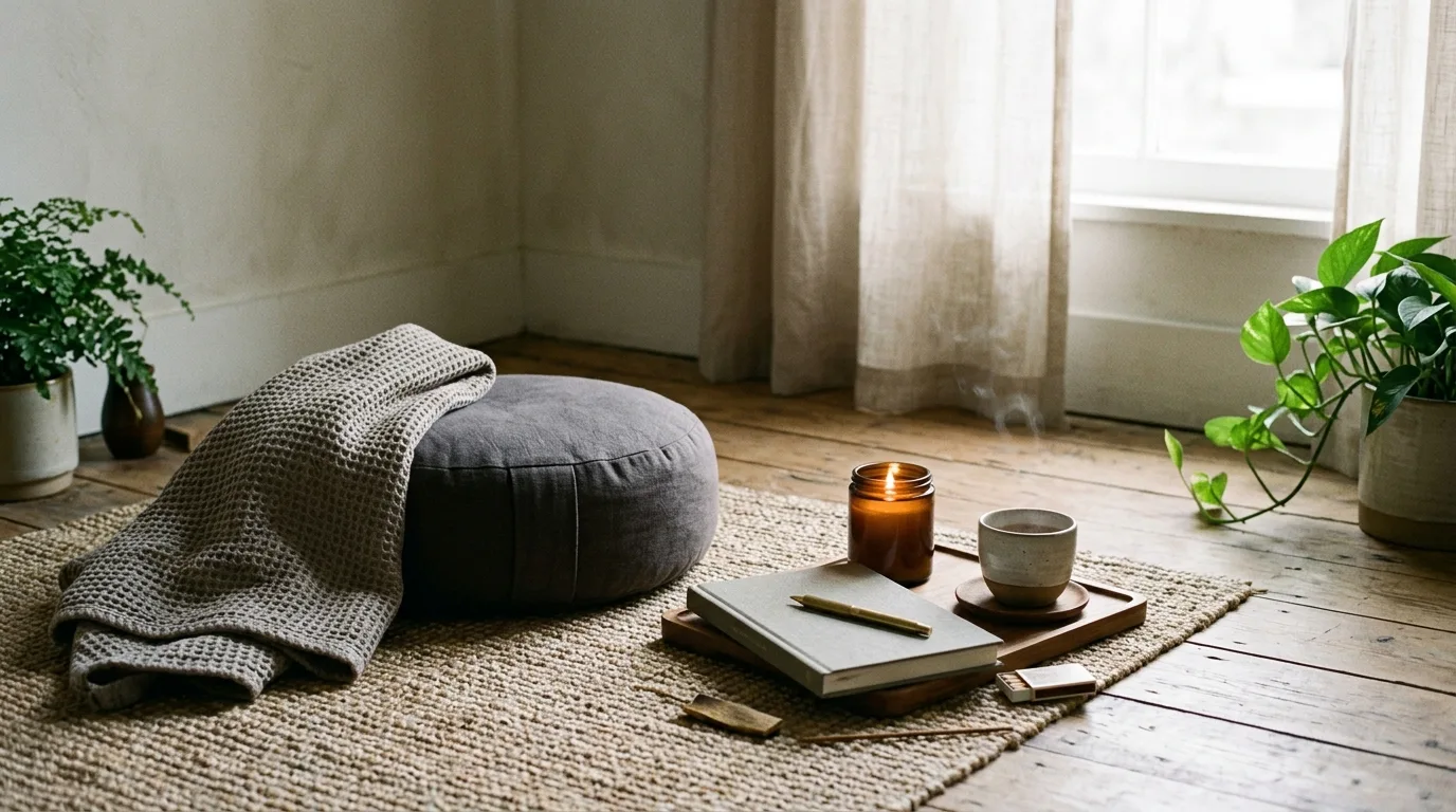 Scented candle creating a mindful quiet moment