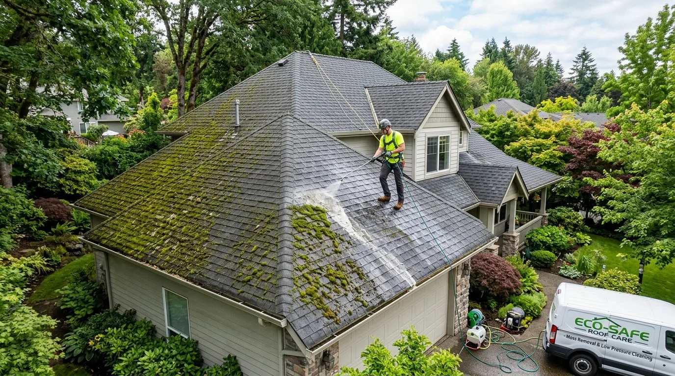 Clean roof valley with clear drainage for rainwater