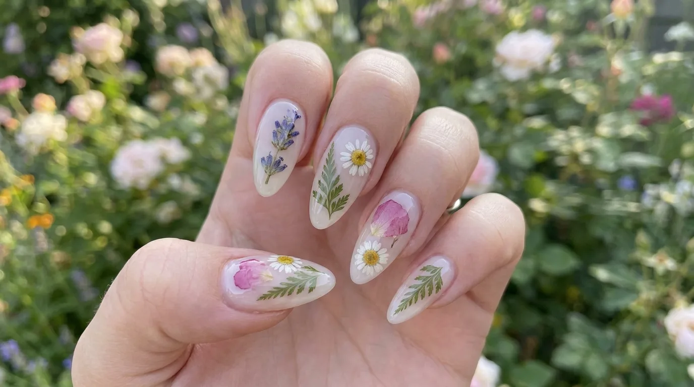 Blue and white porcelain-inspired floral nail design