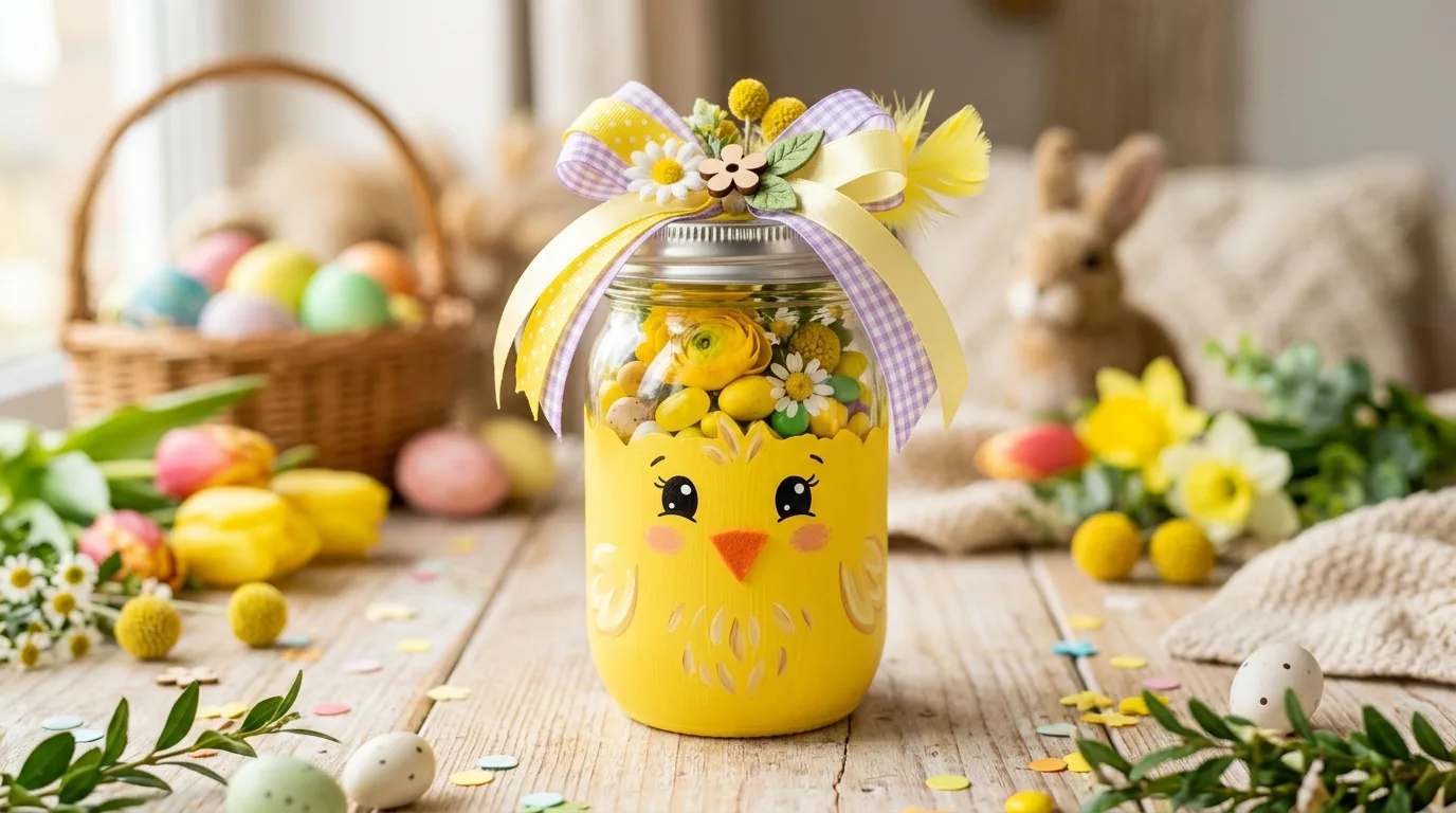 Carrot-themed Easter mason jar painted orange with green leaves and twine.