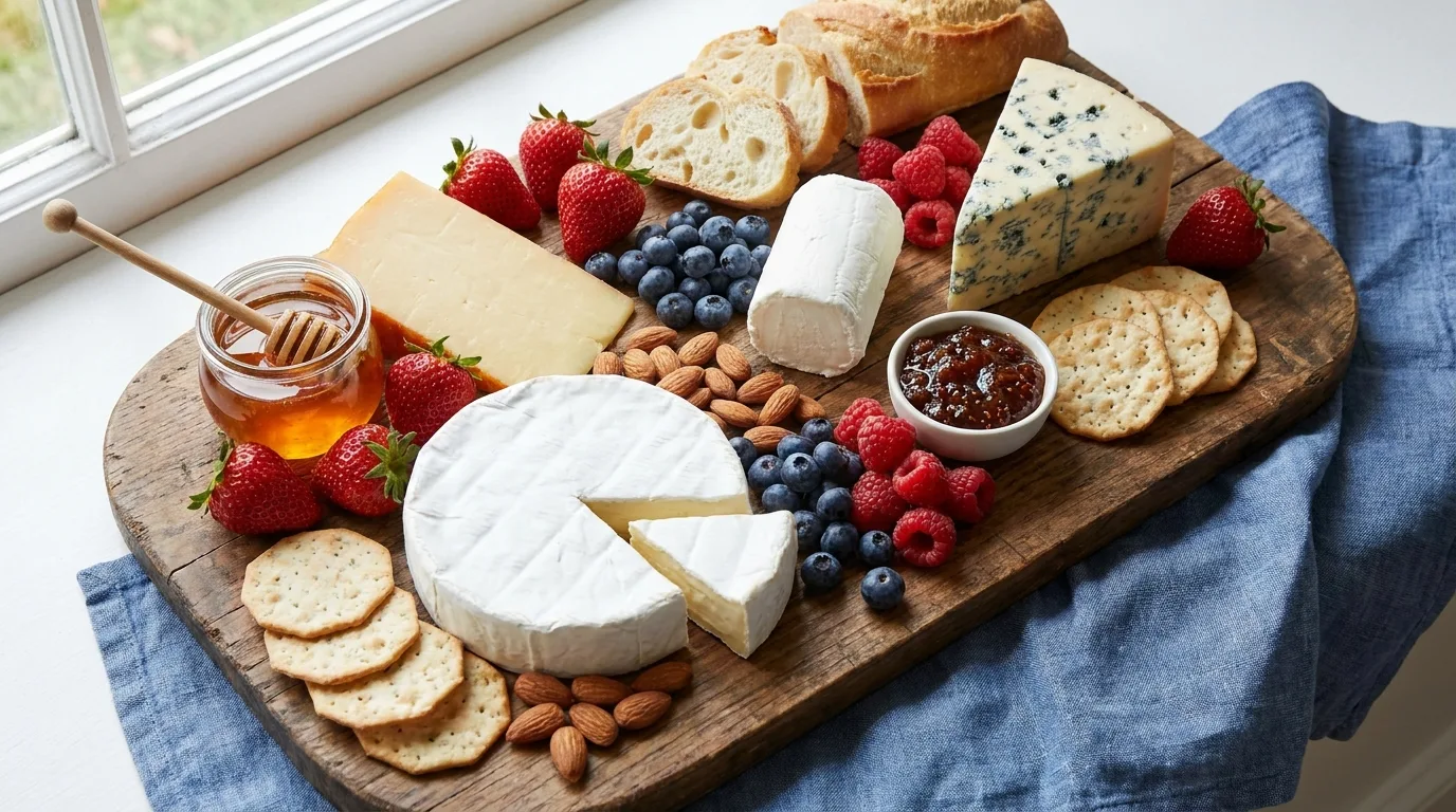 Sweet and savory red, white, and blue charcuterie board