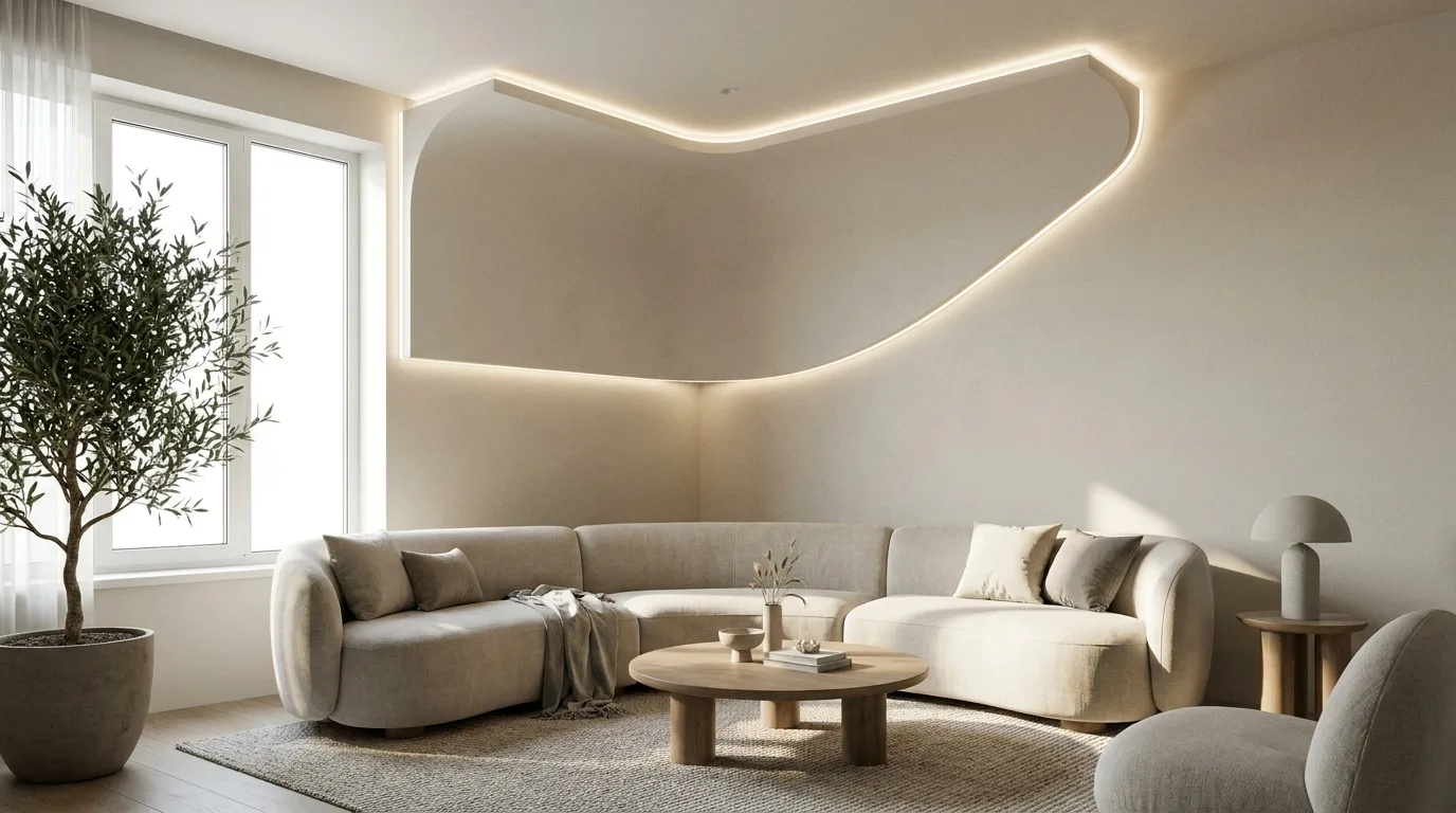 Cozy bedroom with a simple POP cove and indirect warm lighting