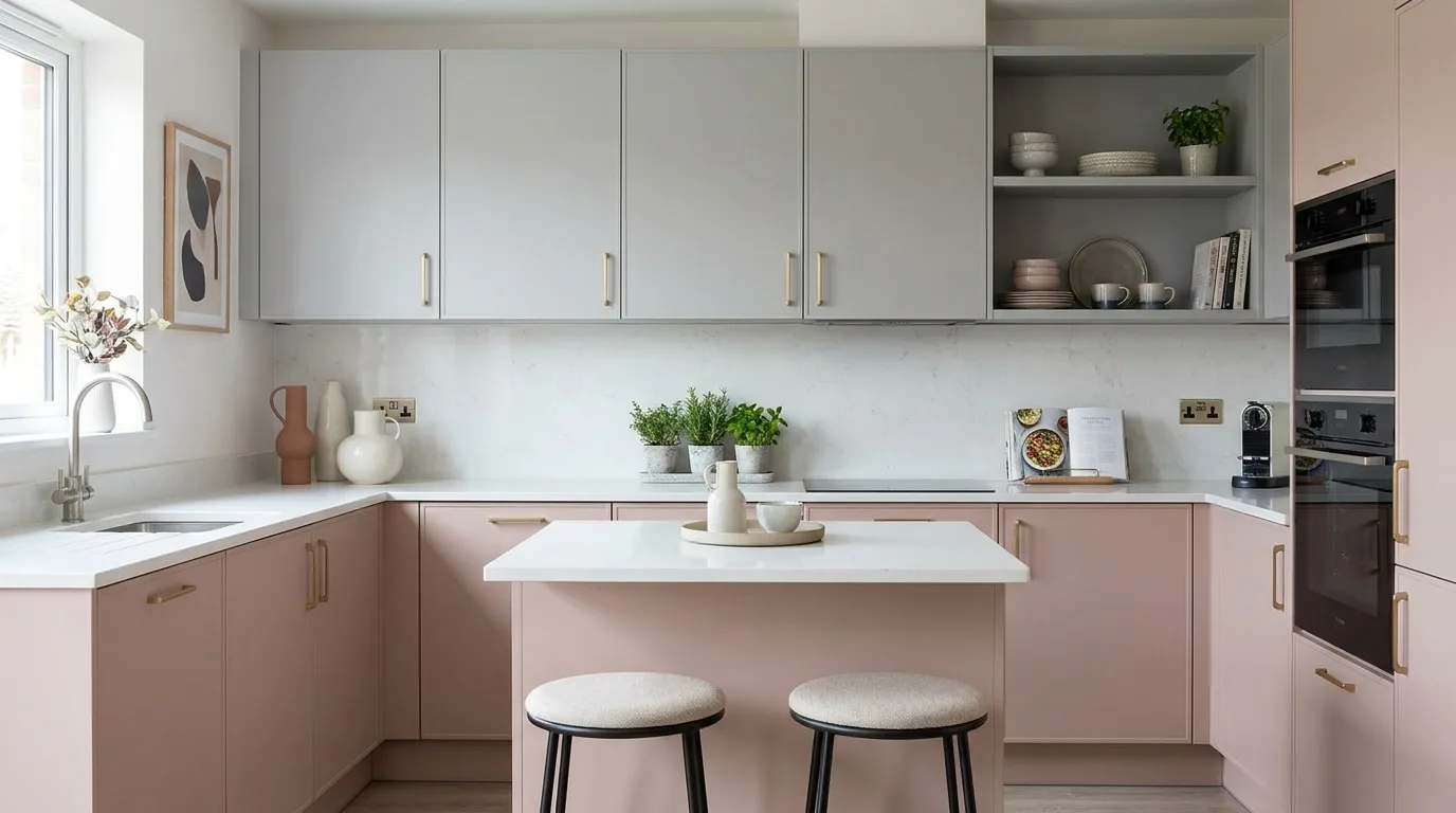 Beige and walnut brown kitchen laminate combination