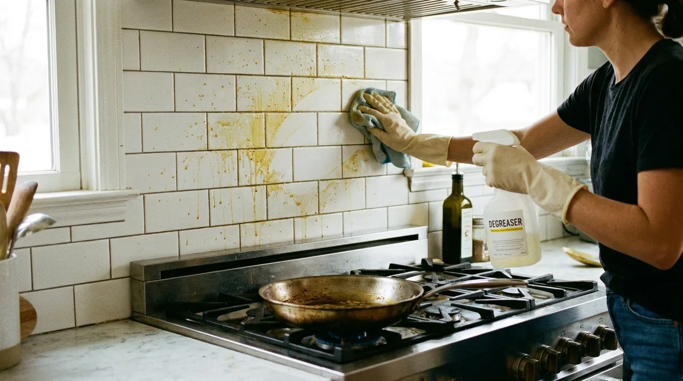 Using a microfiber cloth to clean grease from stainless steel