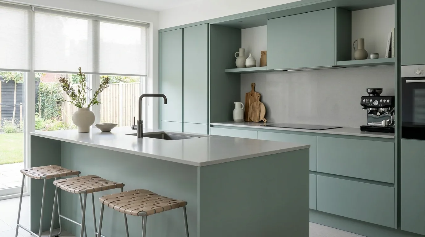 Aluminium kitchen cabinets with glass-front doors and display storage