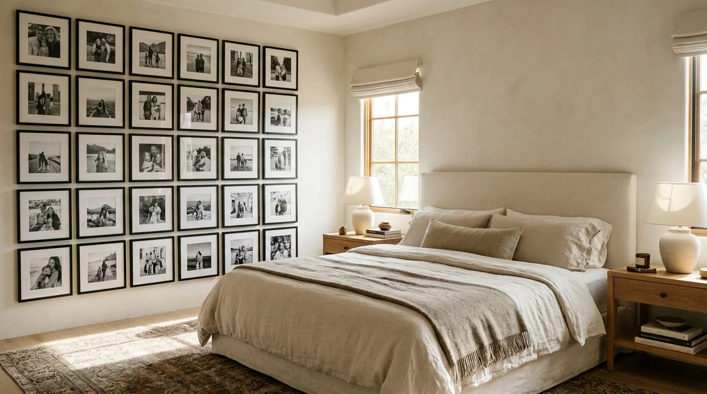 Cozy bedroom with a large macrame wall hanging