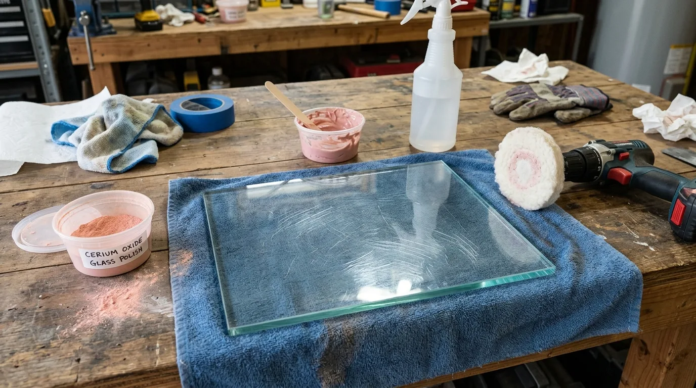 Fine polishing compound applied to scratched glass