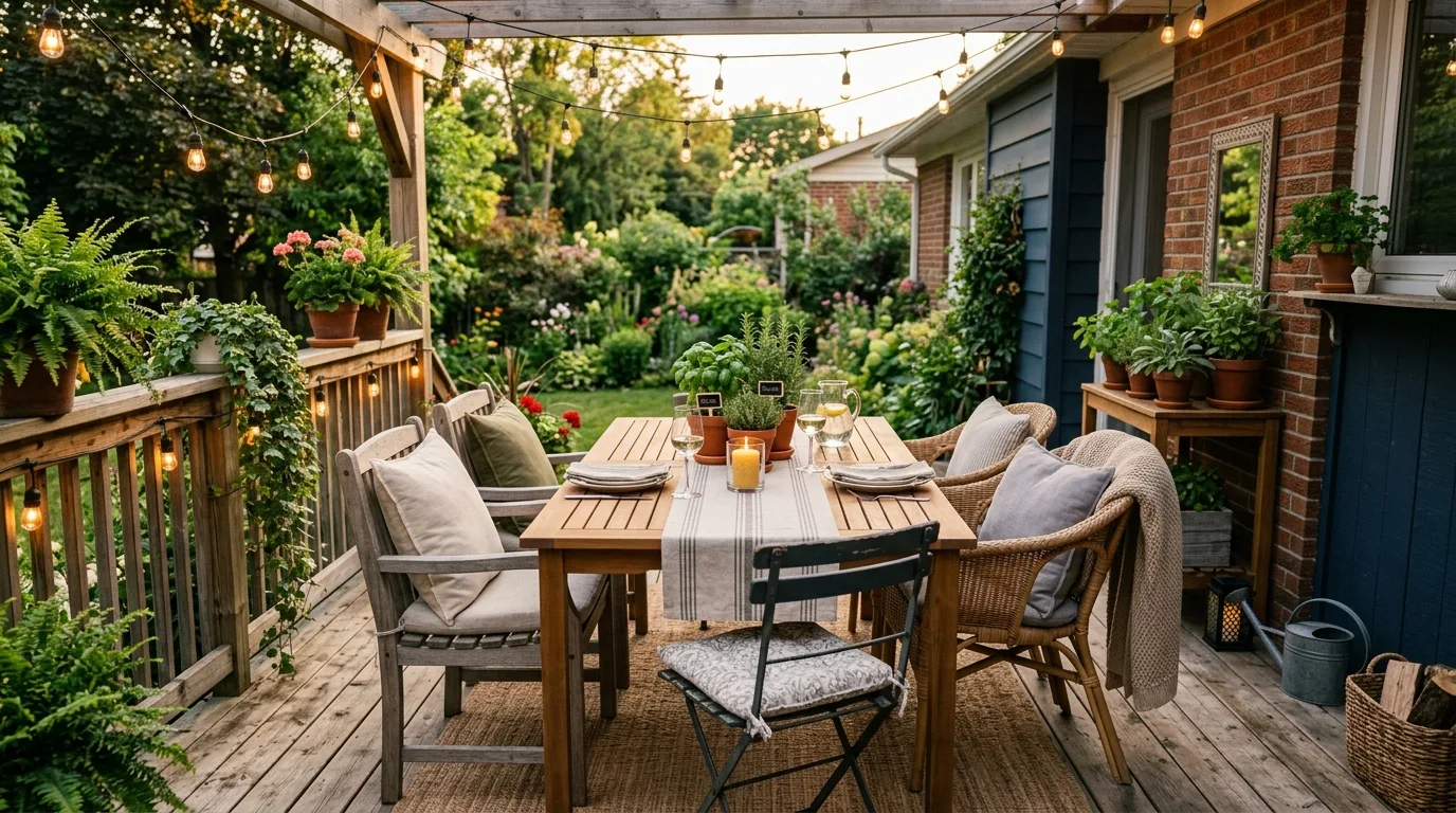 Wood privacy screen creating a secluded backyard deck