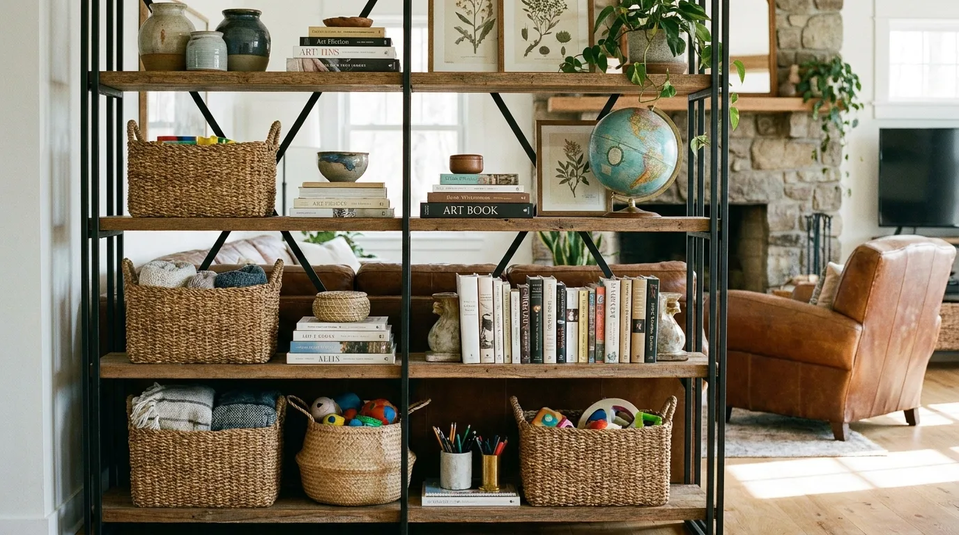 Storage ottoman used in a cozy living room