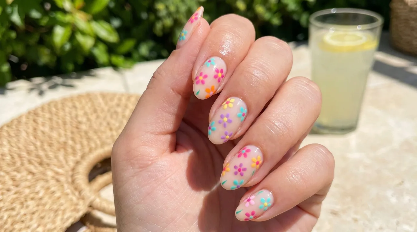 Colorful flower power nails with bright summer blooms