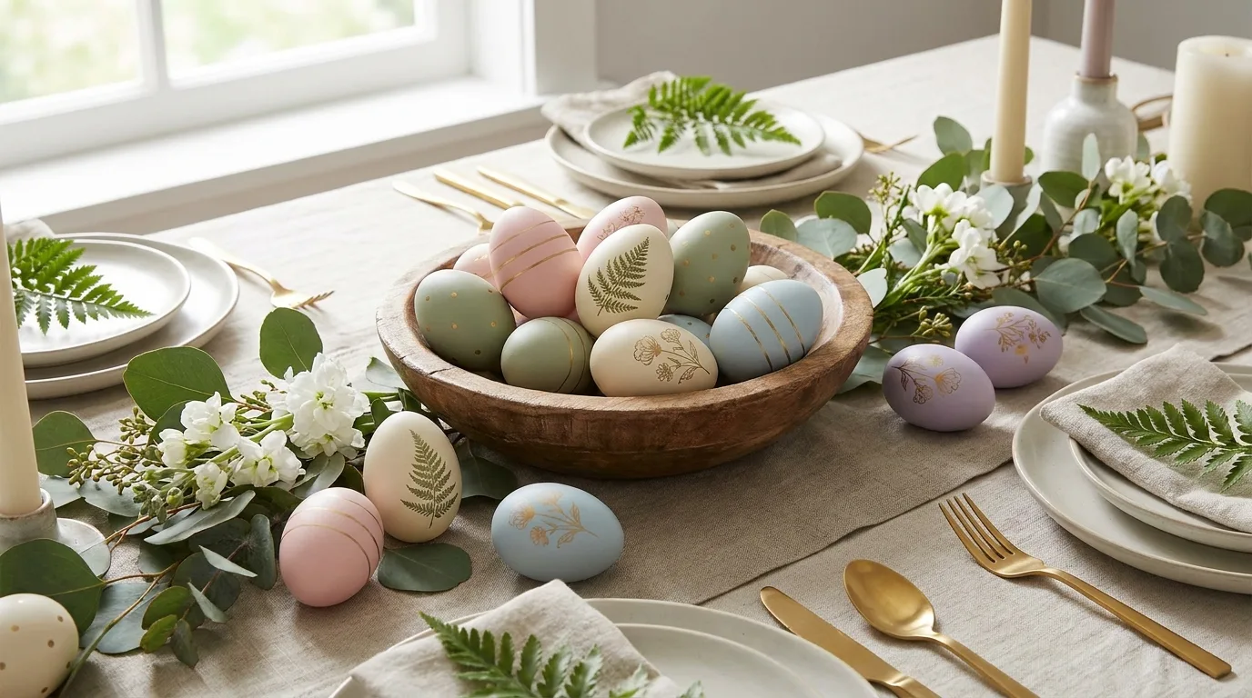 Colorful confetti-patterned Easter eggs in pastel shades