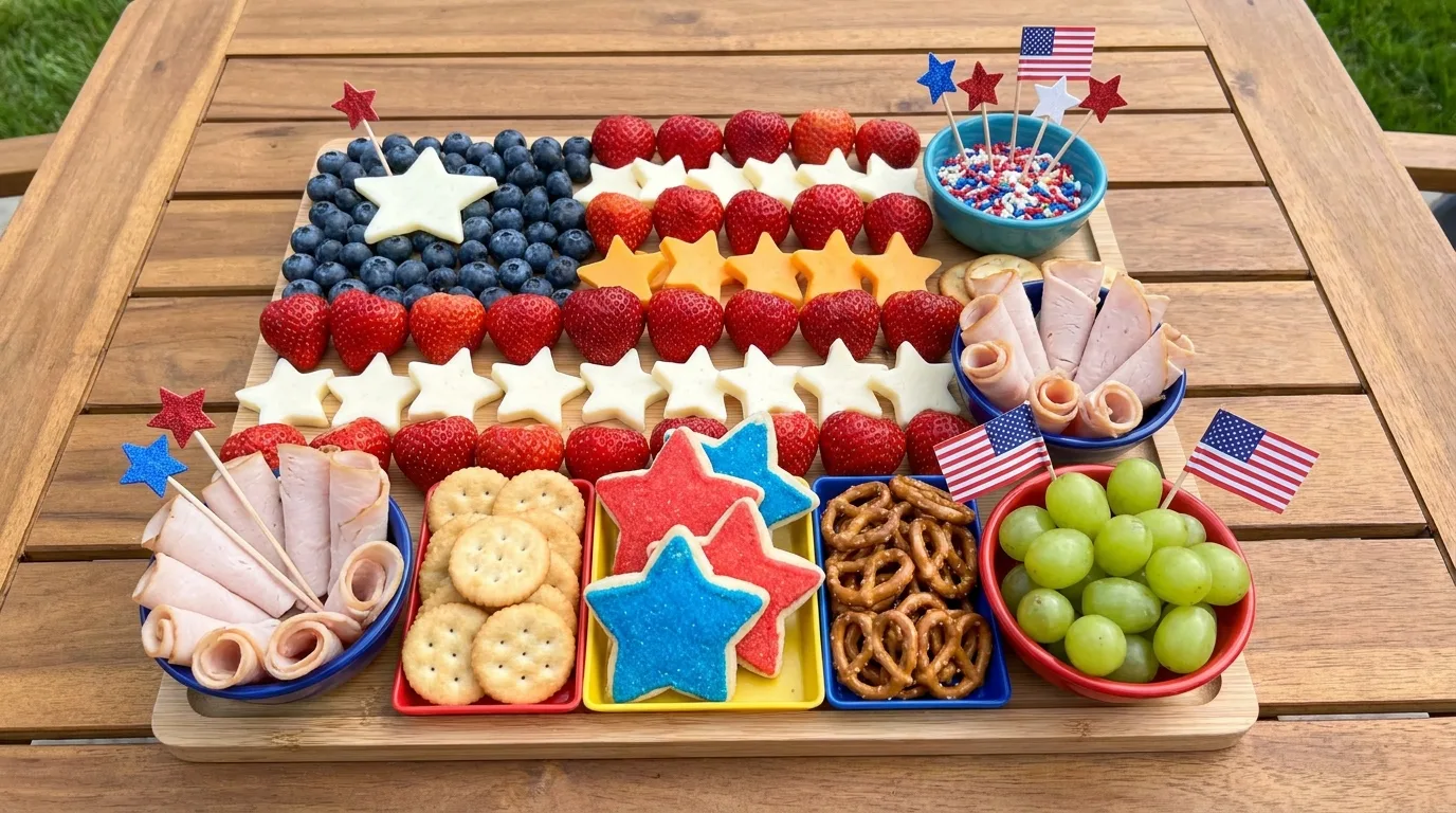 Individual patriotic charcuterie cups for a 4th of July party
