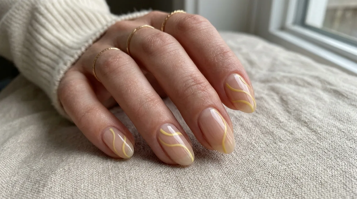 Yellow chrome almond manicure