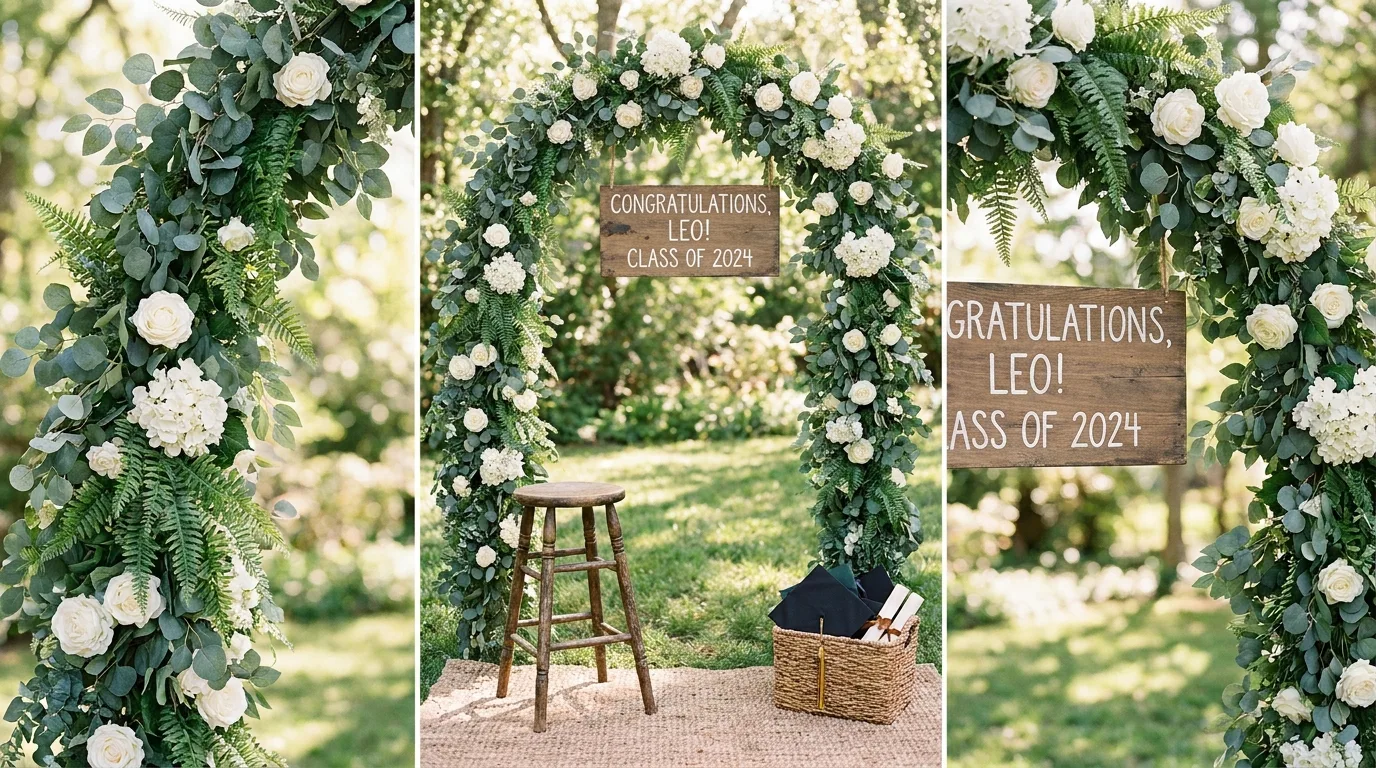 Graduation cap balloon arch photo backdrop