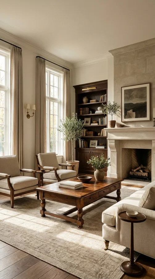 Timeless dining room with durable wooden furniture and classic neutral styling.