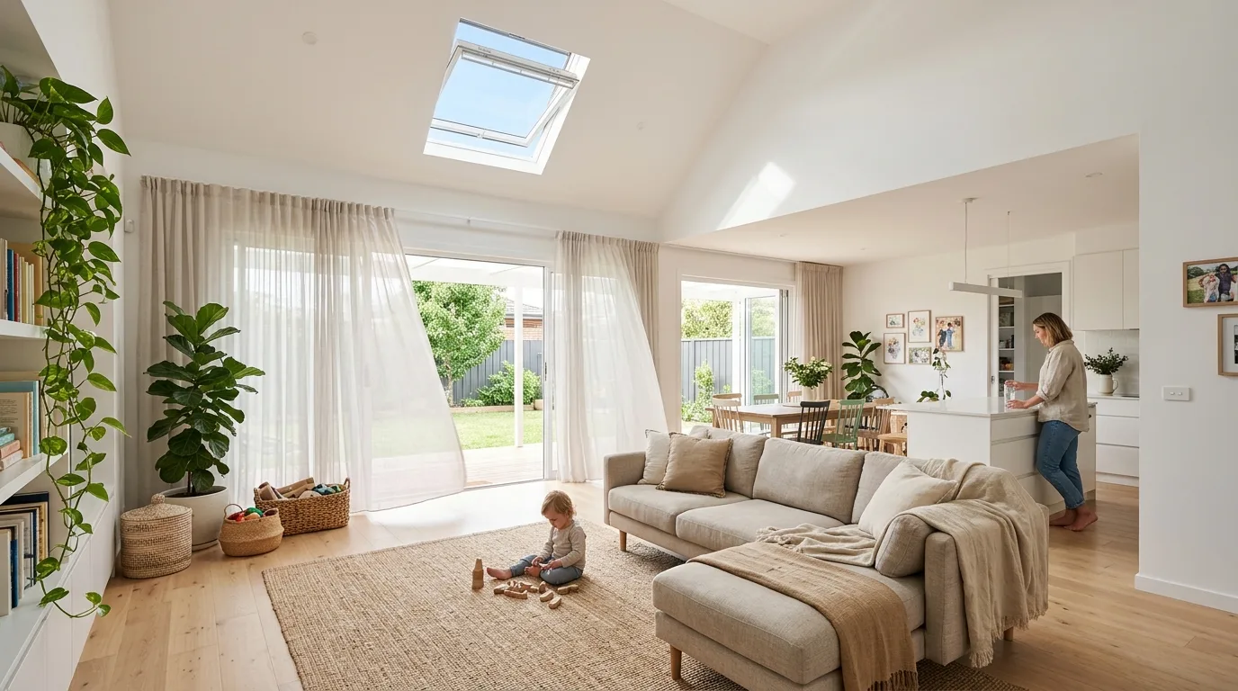 Home interior with skylight ventilation for fresher air